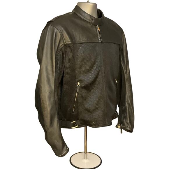 Power Trip Black Leather Full Zip Motorcycle Jacket with Padding Size M - Picture 2 of 7